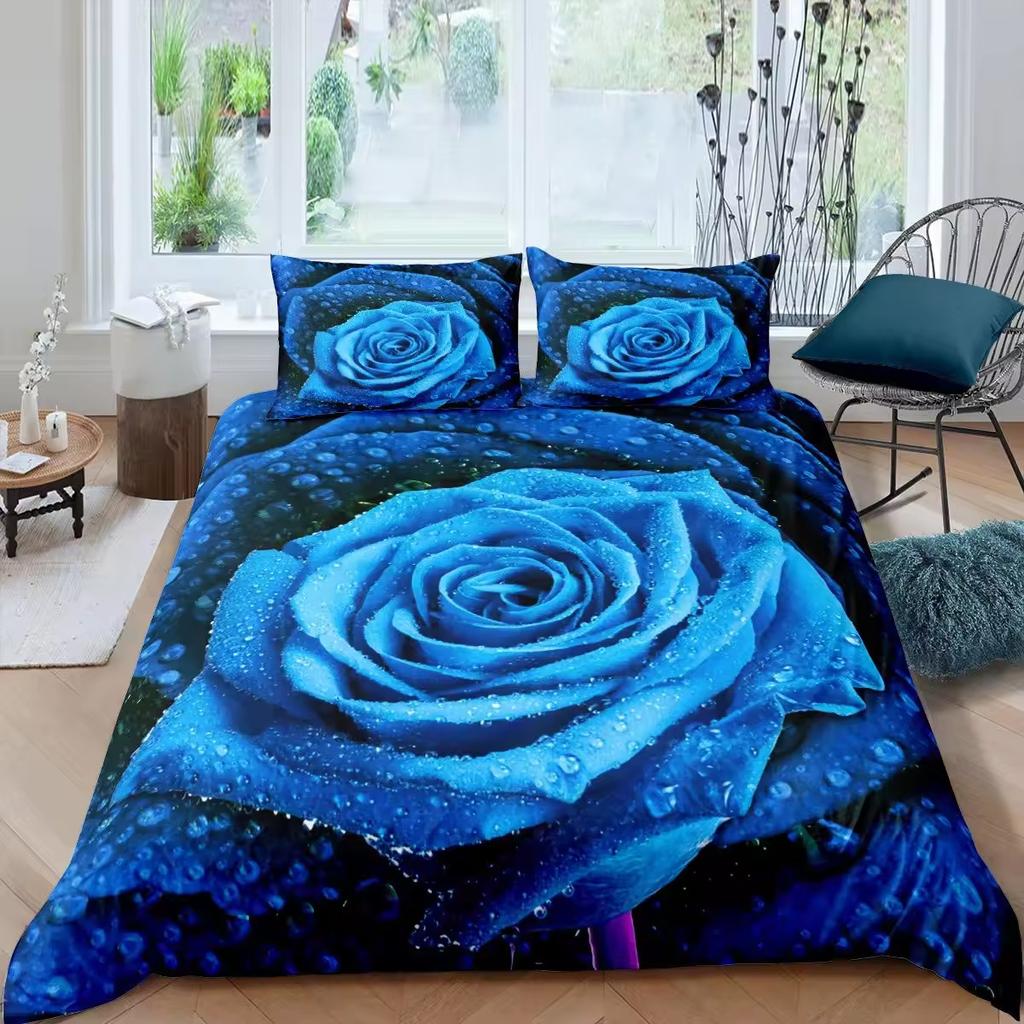 3D Digital Printing Three-Piece Set, Popular Blue Rose Set