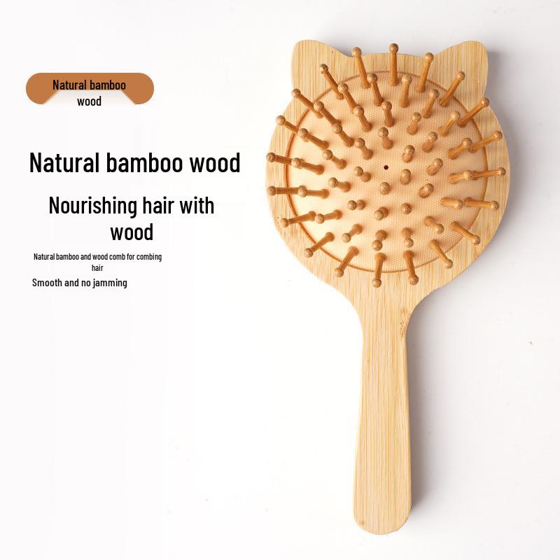 Nano Bamboo Mini Cat Scalp Massage Comb - Smooth, Fluffy, Anti-static Styling Tool