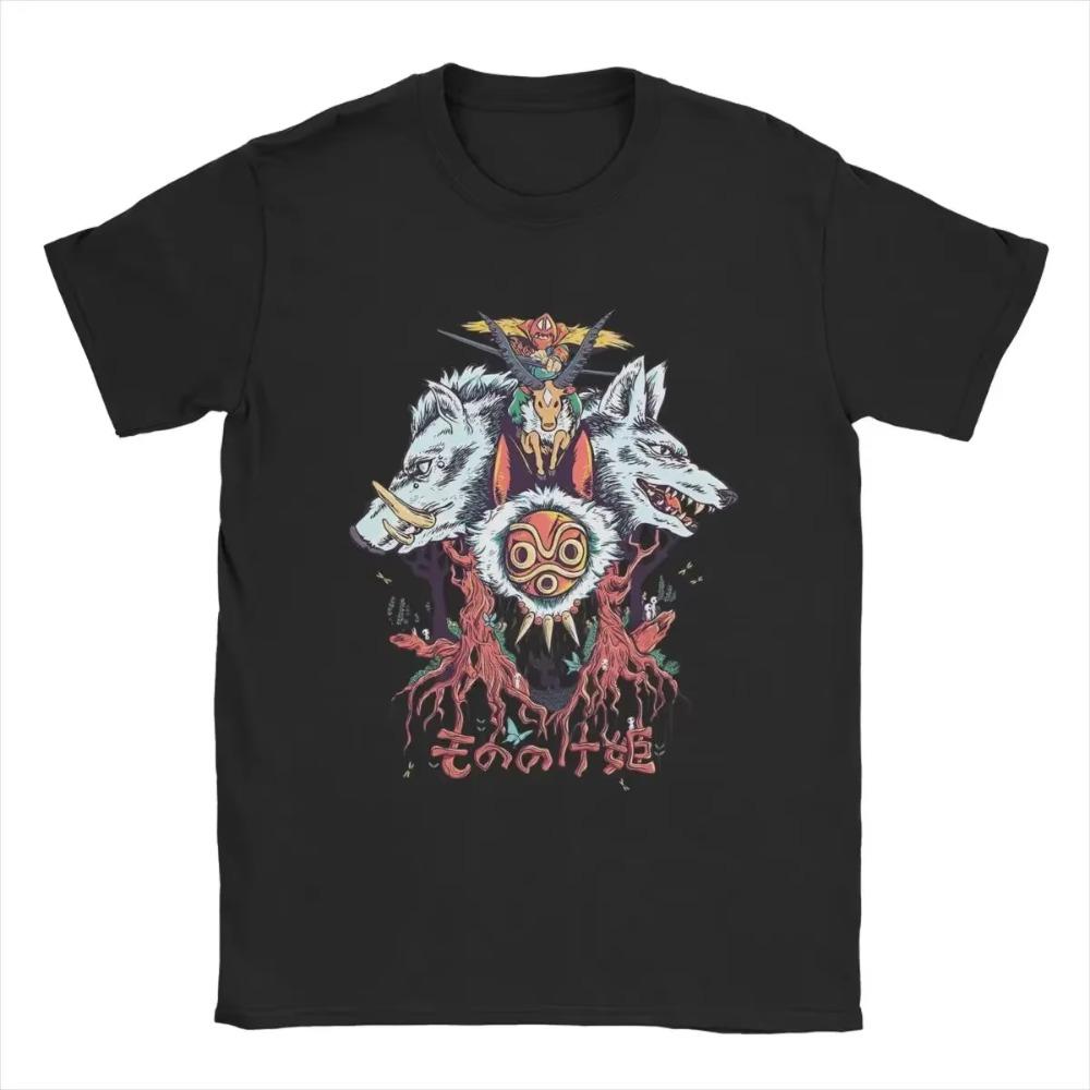 Mononokes Princess Men's T Shirt Japan Anime Cartoon Awesome Tees Short Sleeve O Neck T-Shirt 100% Cotton Summer Merchandise