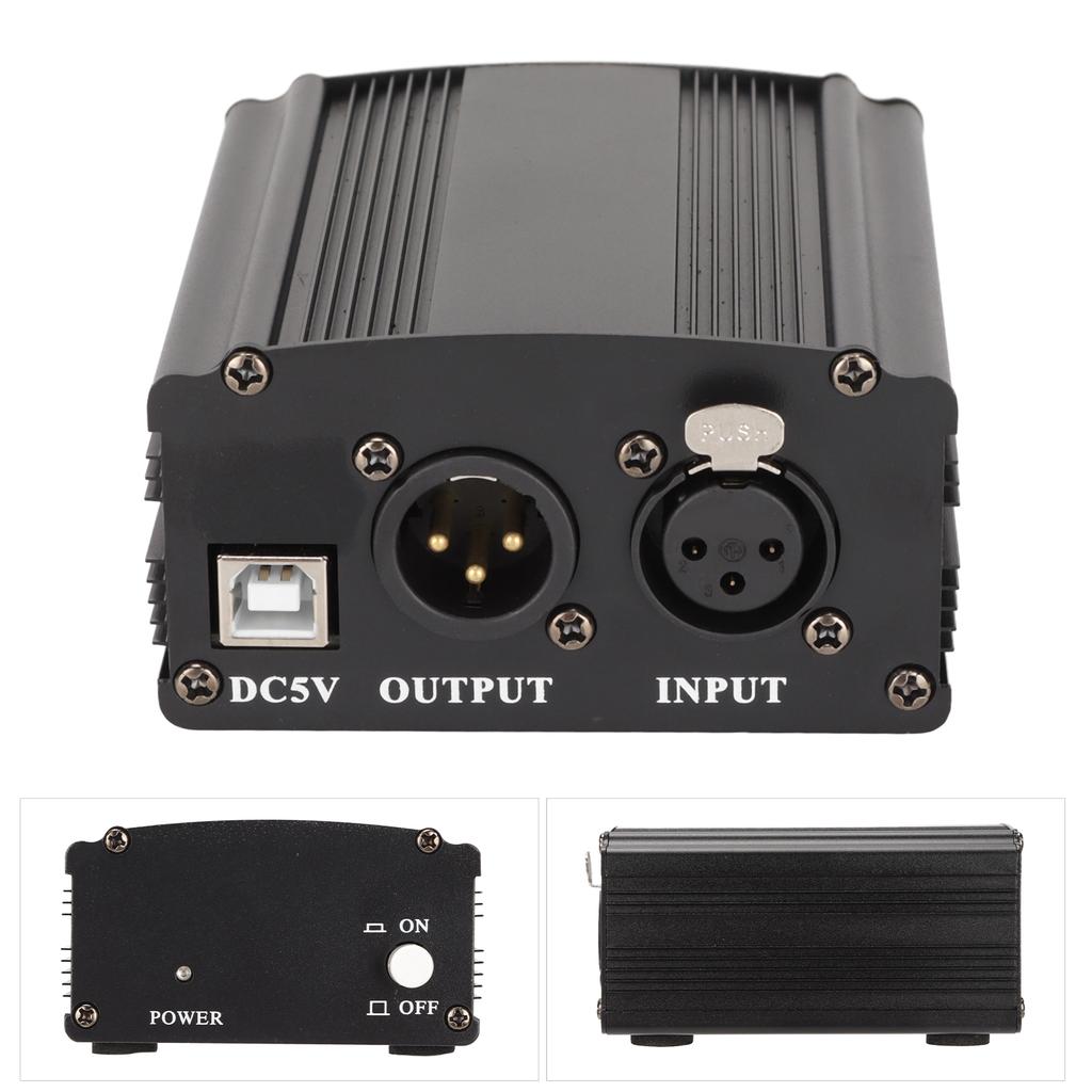 48V Phantom Power Supply 1 Channel Condenser Mic Power Supply with XLR 3 Pin Cable and USB Cable