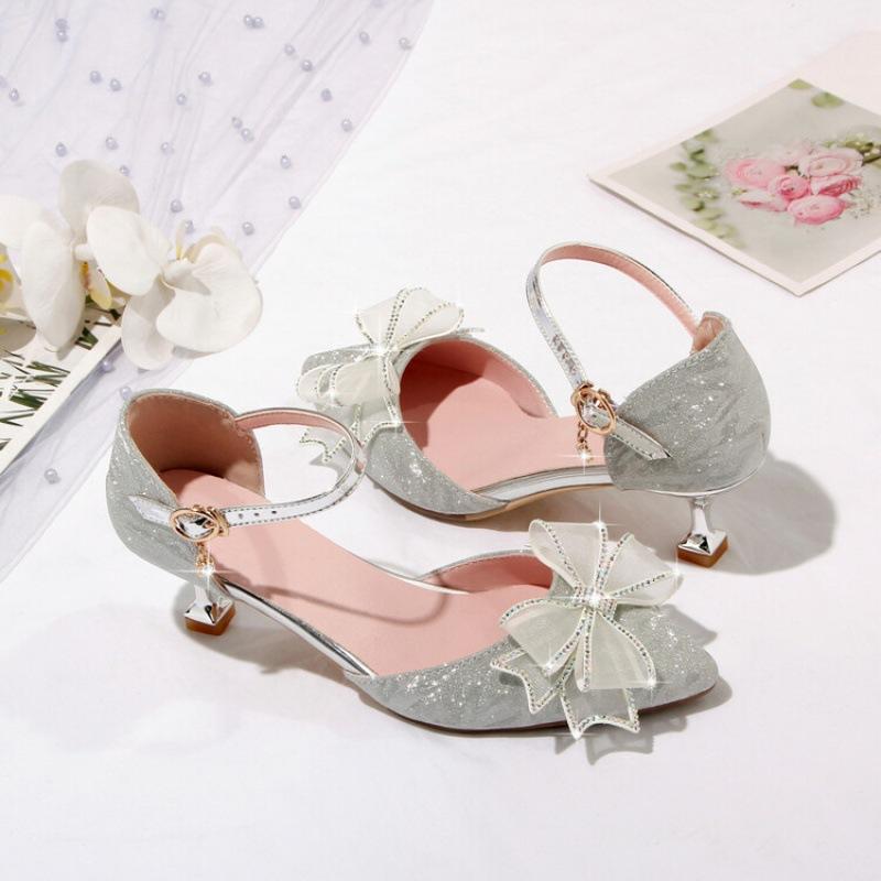 Summer children's sandals women's new middle-aged and older children's bow sandals princess high heels bag head fashion children's sandals