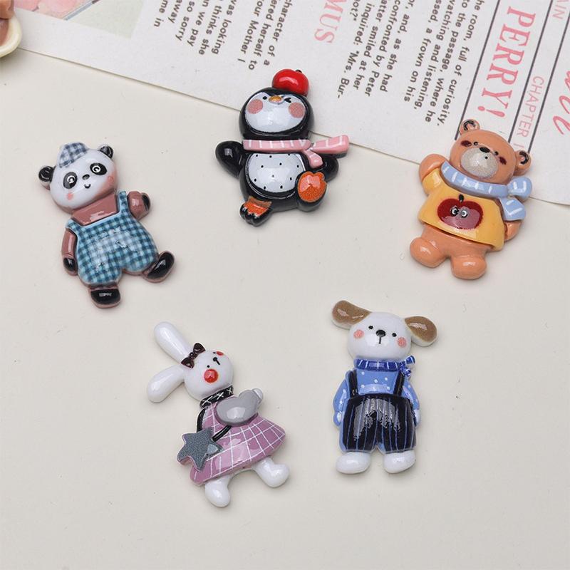 10 Stück Harz Bunt Niedlich Panda Hase Bär Pinguin Hund Flache Rückseite Stein Cartoons Sammelalbum Figurinen DIY Dekor Zubehör Bastelbedarf