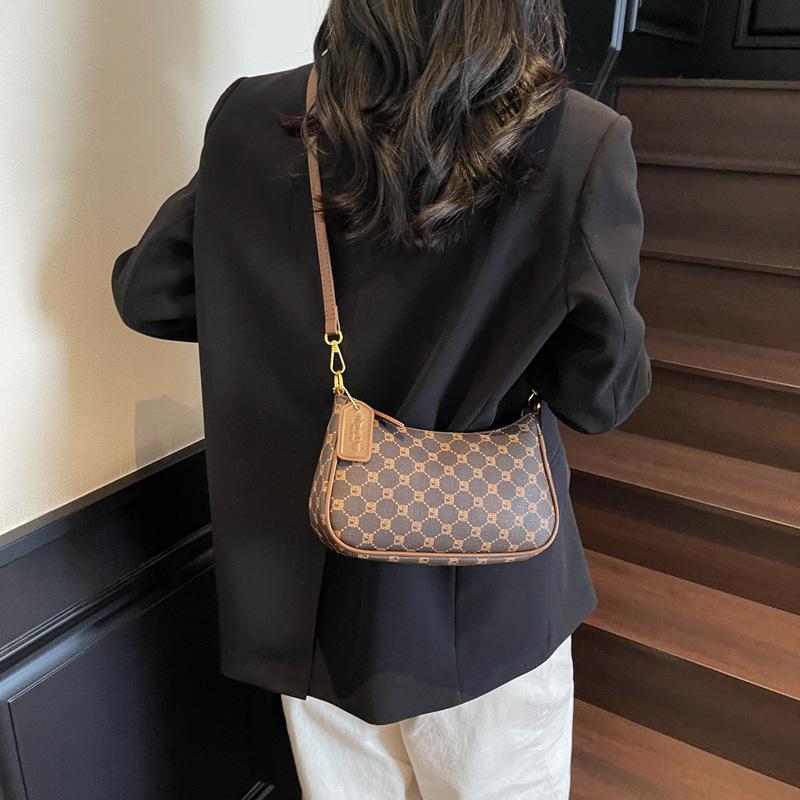 Sac d'aisselle vintage en similicuir pour femme, Sac à bandoulière bandoulière à chaîne imprimée rétro, Sac à main chic color-block quotidien pour sorties