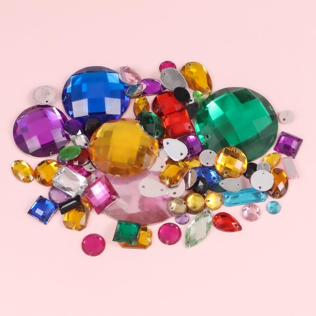 Sew on Rhinestones 100Pcs Mixed Shape Flat Back Rhinestones with 2 Holes Sewing Arylic Rhinestone for Crafts