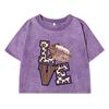 Woman Cotton Washed T-Shirt Trend O-Neck Regular Fit Crop Leopard Heart And Love Letter Graphic Printed Tops Clothes
