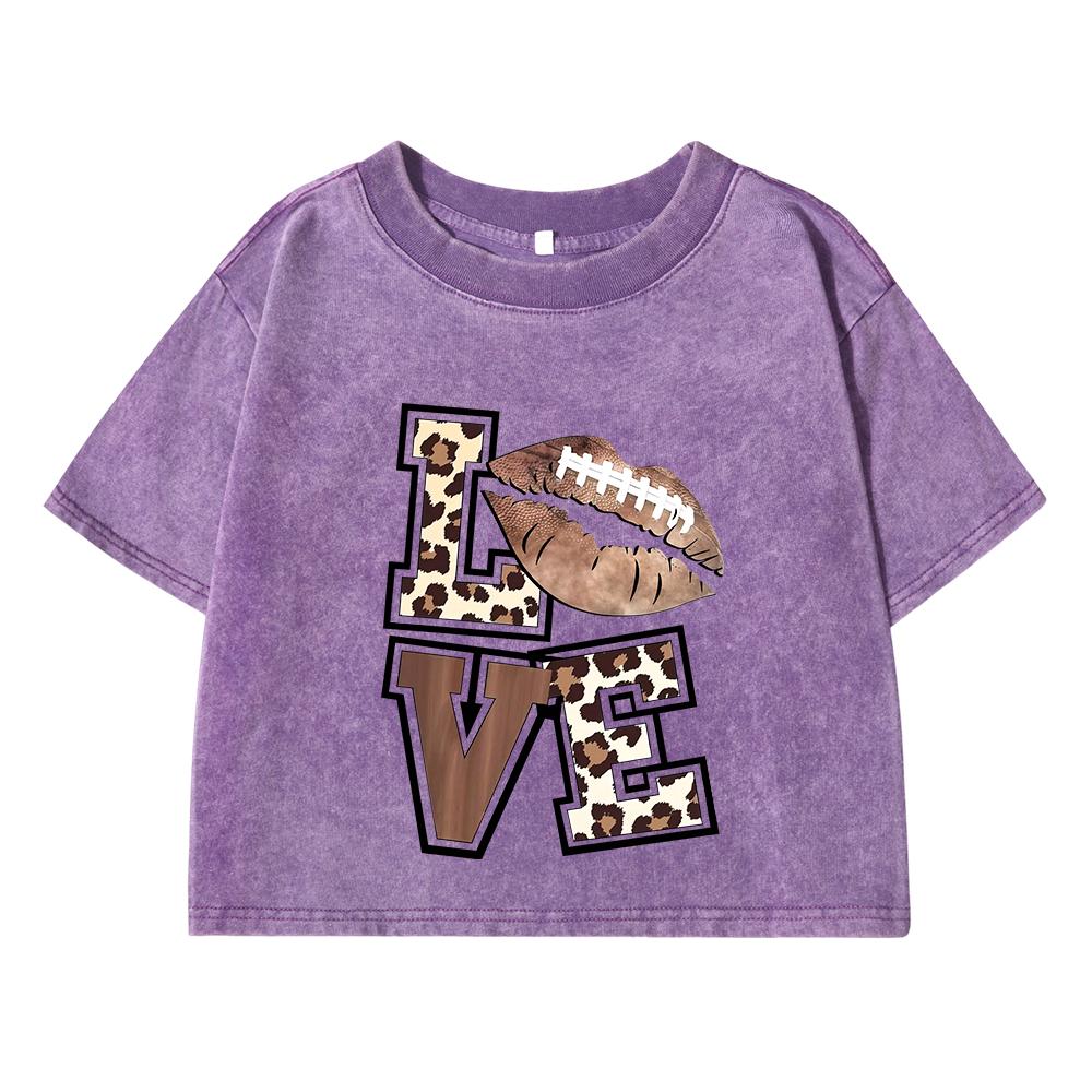 Woman Cotton Washed T-Shirt Trend O-Neck Regular Fit Crop Leopard Heart And Love Letter Graphic Printed Tops Clothes