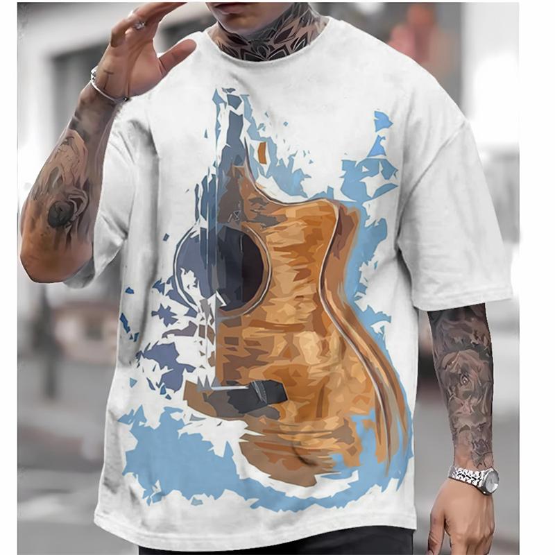 Fashionable piano key pattern T-shirt, summer popular short sleeved round neck 3D note printed T-shirt, simple casual loose T-shirt