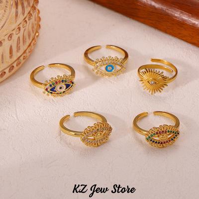 Colorful Non-Fading Eyes Punk Rings For Women Men Fashion Devil's Eye Zirconia Ring Personalized Gold Color Anillos Party Gift