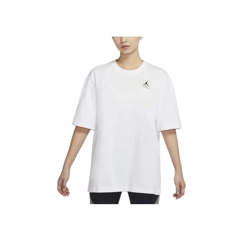 Jordan Solid Color Crew Neck Logo Print Short Sleeve T-Shirt Women Tops White DD7058-100