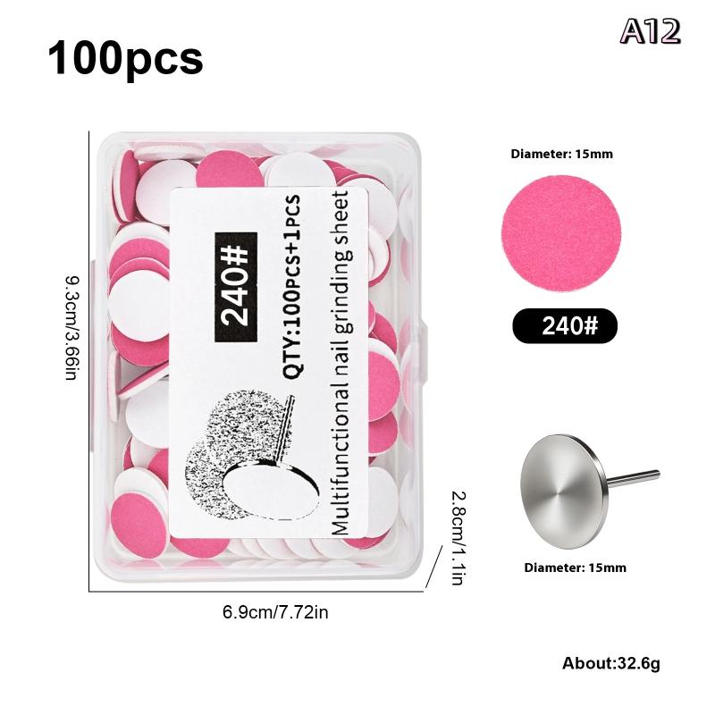 

100Pcs Replaceable Self-Adhesive Nail Art Sanding Polish Paper Discs with Metal Nail Bearing for Manicure And Pedicure Repair