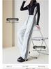 Women's Spring 2025 High-Waisted Striped Ankle-Cuff Sweatpants