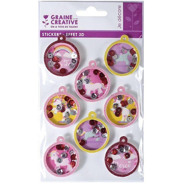 8 stickers 3D - Boules Licorne 4,5 cm