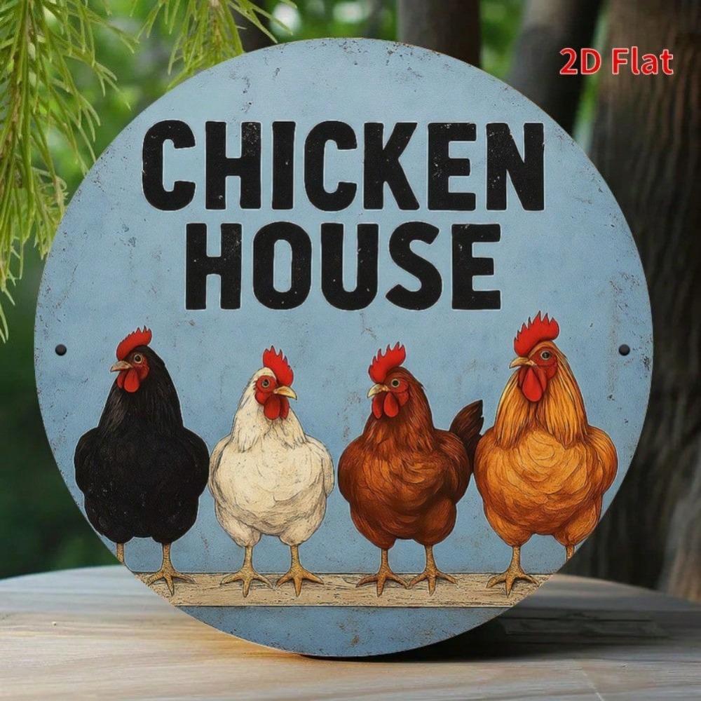 Vintage Chicken Coop Metal Sign Rustic Wall Art Round Iron Decor Home Office Cafe Garage Gift