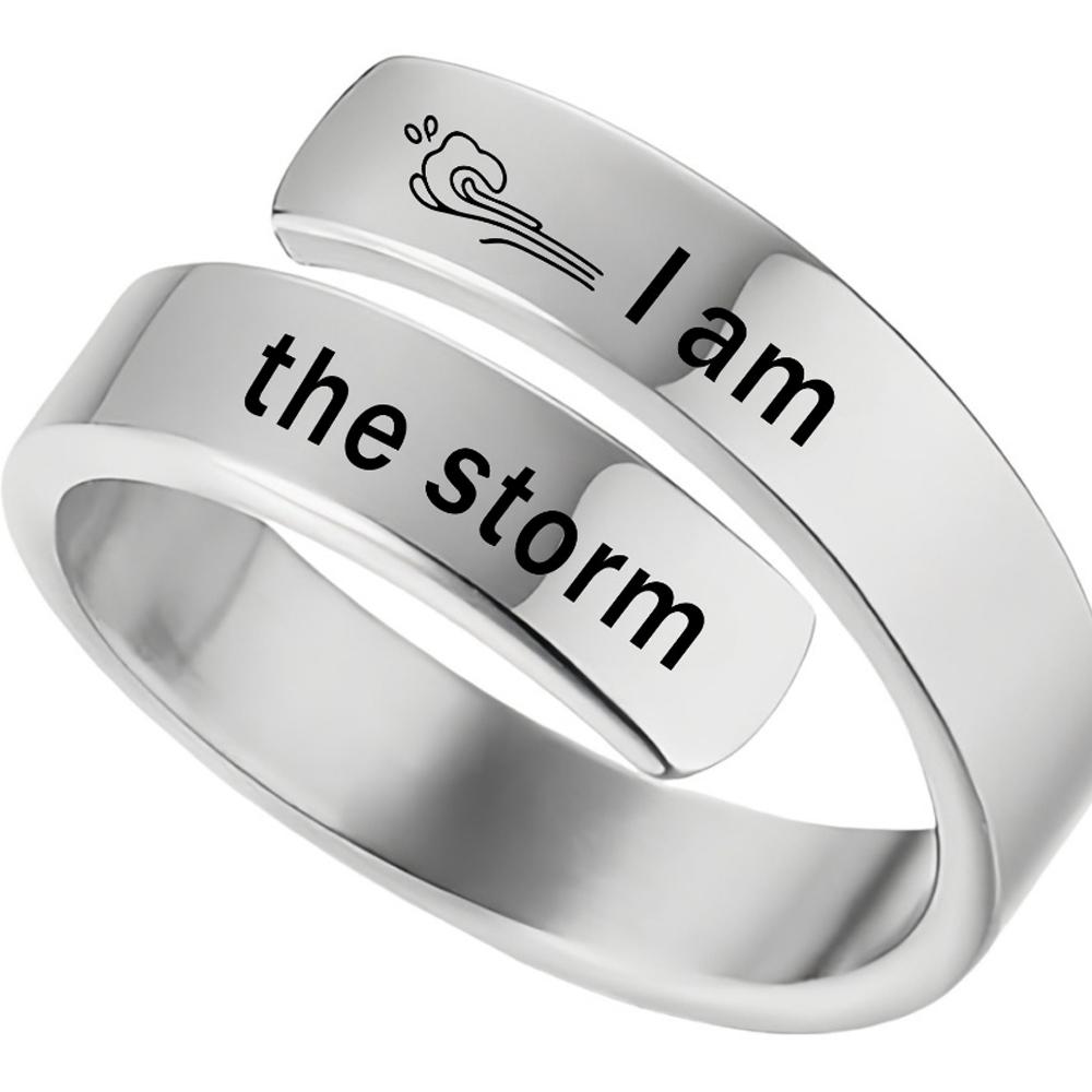 Stainless Steel Adjustable Finger Ring Engraved Inspirational Open I am Enough I am the Storm Statement Rings Jewelry Gifts