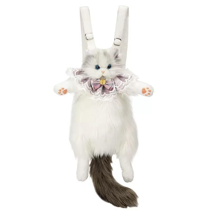 Cute Simulated Cat Designer Backpack Women Kawaii Soft Plush Trendy Backpack Purse for Woman School Bag Gift for Girls