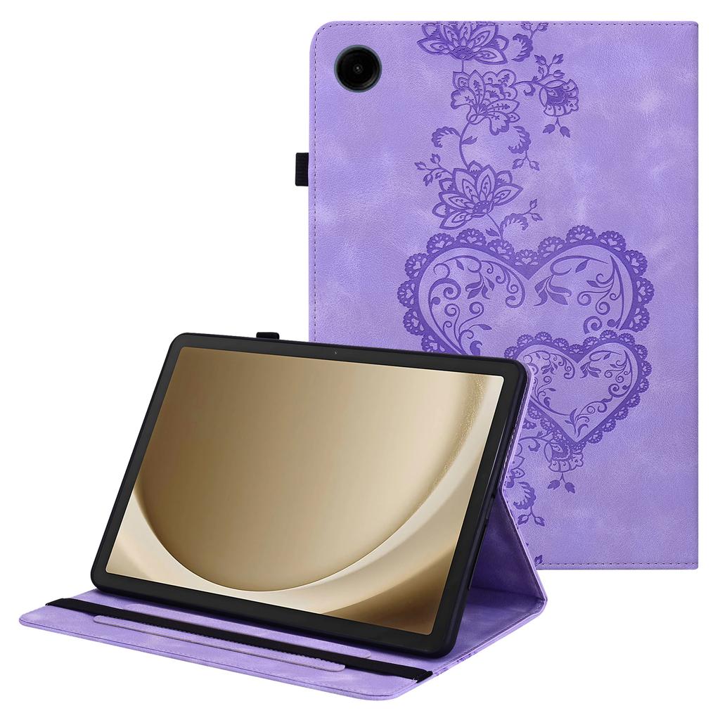 For Samsung Galaxy Tab A11+/A9+ Leather Case Heart Imprint Foldable Stand Card Slot Stylus Holder Tablet Cover