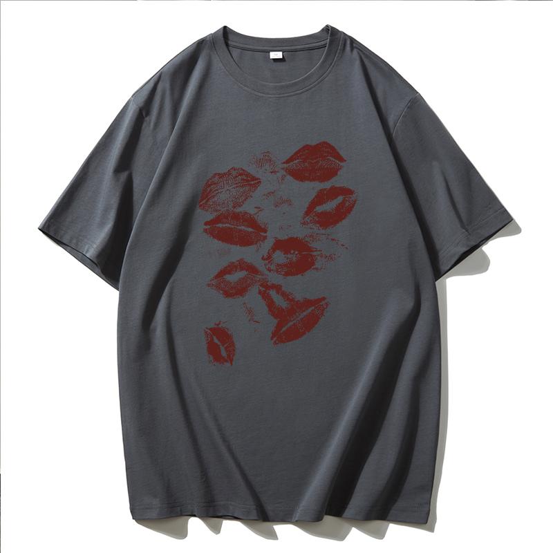 

Футболка Hirsionsan Sexy Lips Printed женская летняя хлопковая мягкая футболка с коротким рукавом женская свободная готическая футболка Higt Street XXL