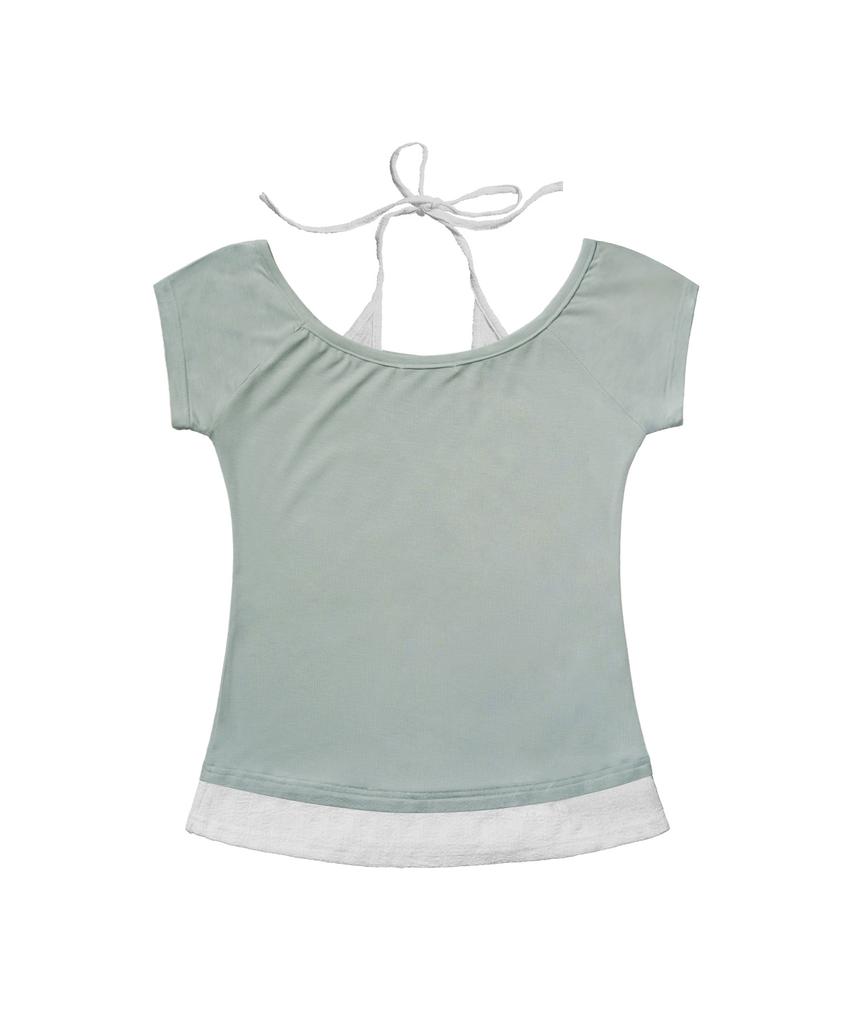 FANCY CLUB Rosie Halter Off-Shoulder Top (Light Mint) F26Qb136