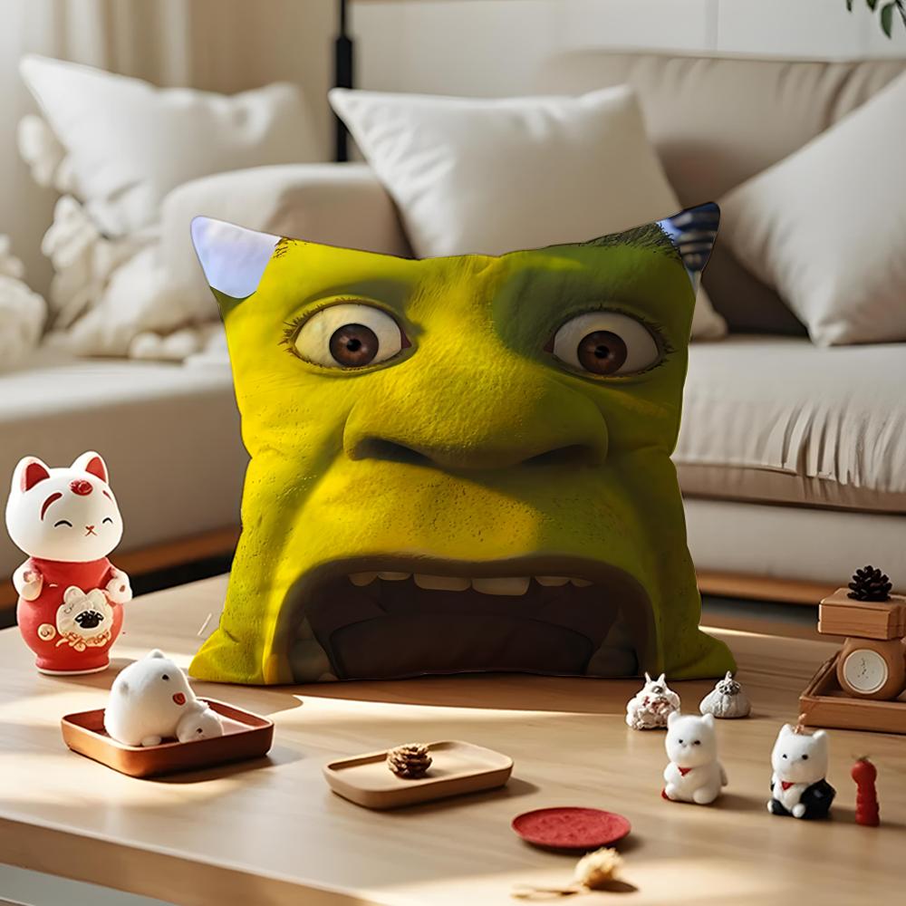 Cartoon S-Shreks Cute Funny Cushion Cover Silky Short Plush With Invisible Zipper Dustproof Sofa Pillow Cover For Home Decor