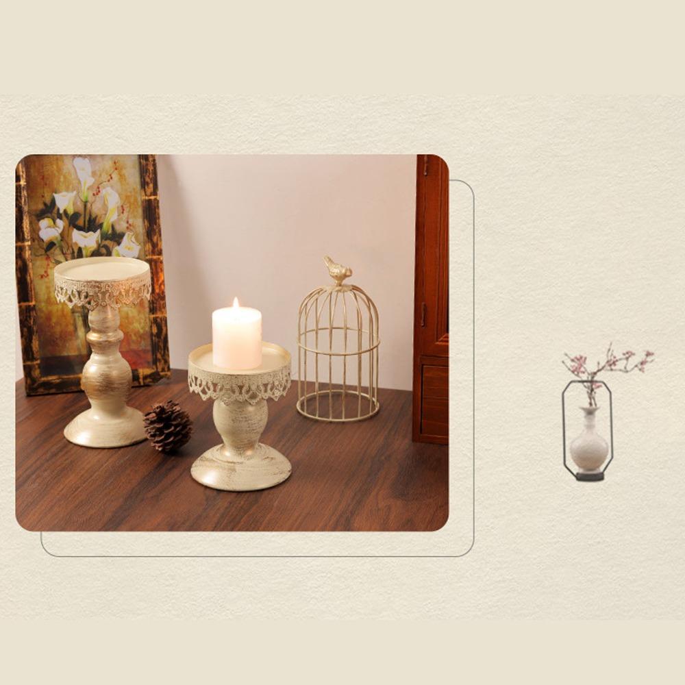 4.13in Birdcage Candle Holder White Retro Iron Candle Stand  Home Tabletop Decor