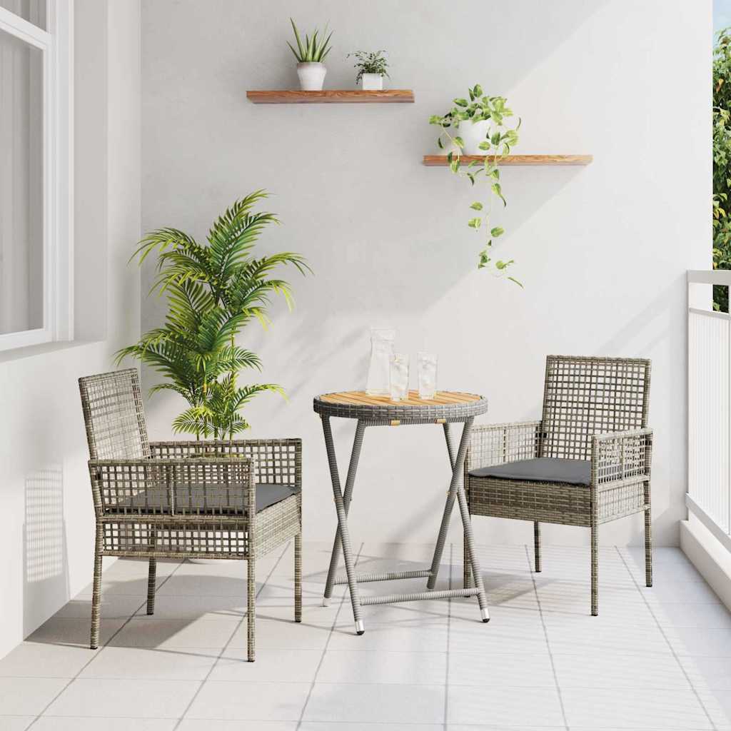 Garden Bistro Set 3 Pcs Grey Poly Rattan