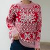 Weihnachtspullover Damen Weihnachtsschneeflocke Warmer Pullover Gestrickter Rundhals-Pullover