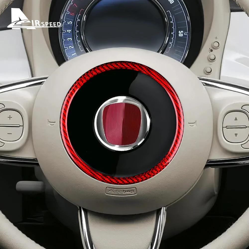 Real Hard Carbon Fiber Sticker For Fiat 500 Abarth 595 695 2008-2021 2022 2023 Car Steering Wheel Center Interior Accessories