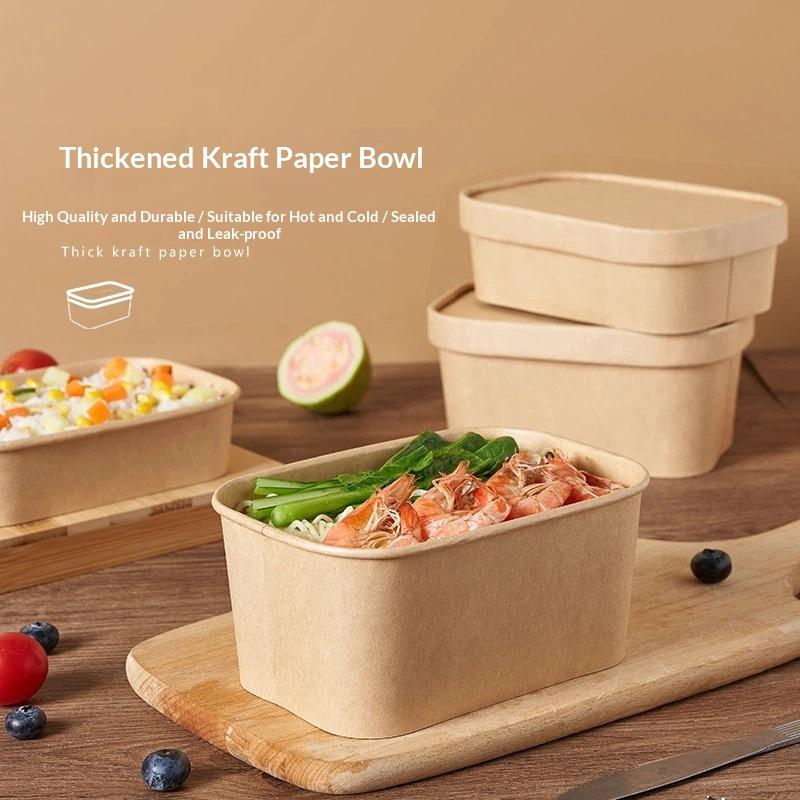10Pcs Square Disposable Lunch Box Paper Food Container Kraft Paper Lunch Box Leak Proof With Lid Food Packing Box
