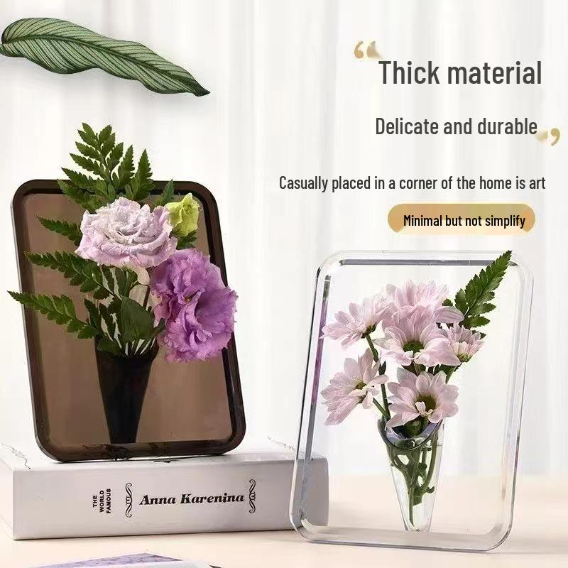 Acrylic Vase Frame: Minimalist Transparent Photo Holder & Flower Arrangement Gift