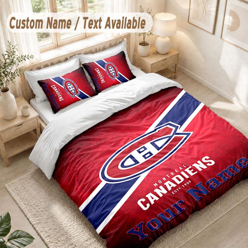 Set Biancheria da Letto Personalizzato 3 Pezzi Stampa Montreal Canadiens Copripiumino + 2 Federe Morbido Arredo Letto
