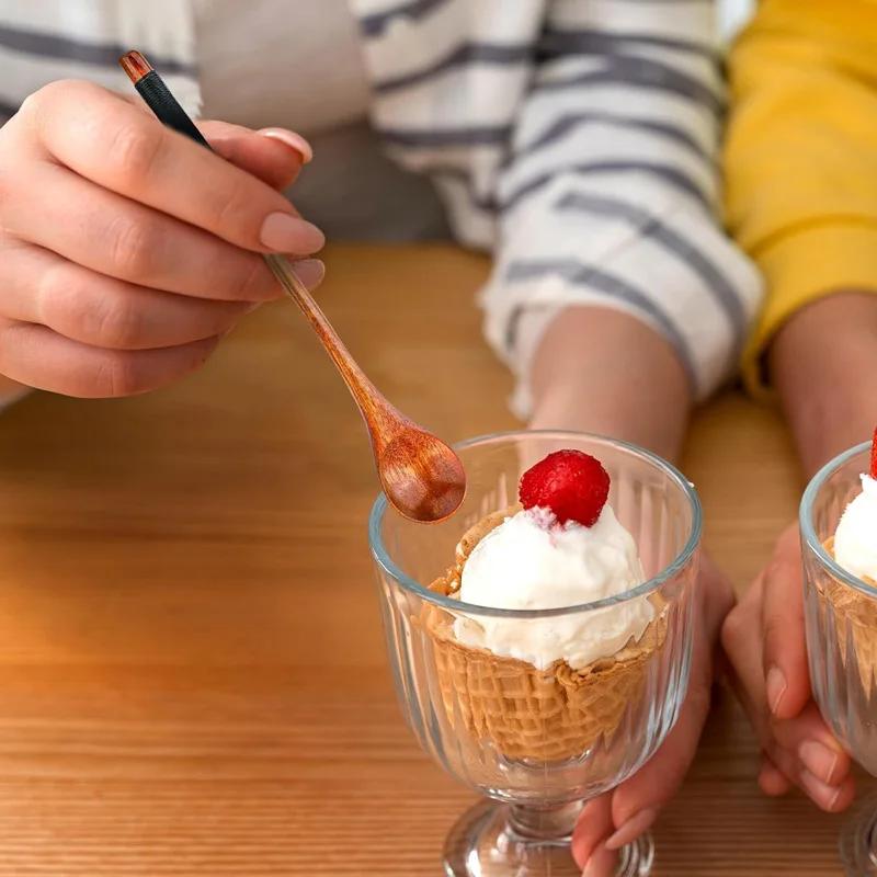 2Pc Wooden Tea Spoon Long Coffee Spoons Small Teaspoon Set Wood Multi-Purpose Stirring Wooden Long Handle Teaspoons Tableware