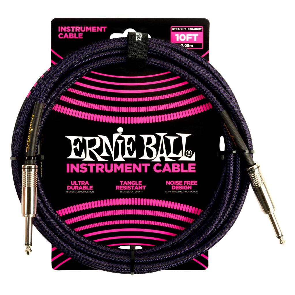 Genuine Ernie Ball 6393 Braided Instrument Cable, 10 feet, 3.05m, PurpleBlack