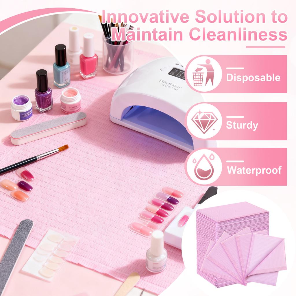 20/50/125pcs White Pink Waterproof Nail Art Table Towels Mat Disposable Foldable Nail Table Mat Nail Art Pad For Salon Practice