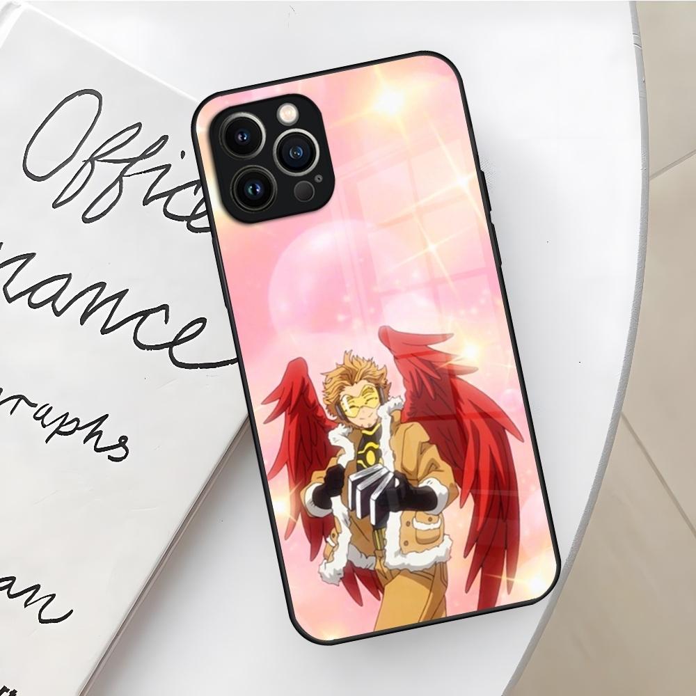 My Hero Academia Hawks Phone Case for Iphone 16 15 14 12 11 13 Pro Max Mini X Xr Xs Se 8 Puls Glass Cover