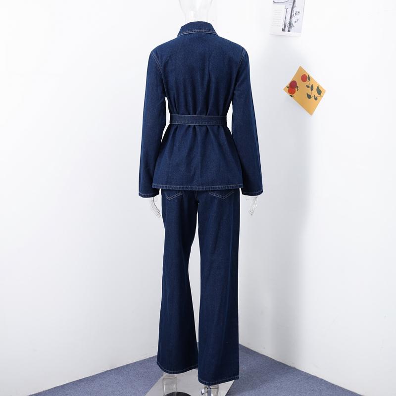 Vintage τζιν μπουφάν με ζώνη, παντελόνι, γυναικείο κοστούμι, μονόπετο, δαντελένιο παλτό με πέτο, ίσιο παντελόνι, ανοιξιάτικο, χαλαρό, γυναικείο φόρεμα 2025