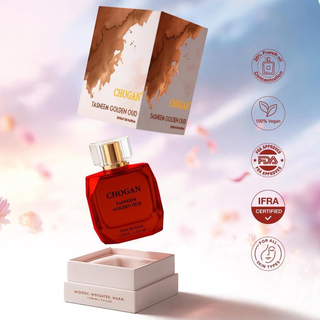 CHOGAN TASNEEM GOLDEN OUD Extrait De Parfum – Sweet Floral & Ambery Scent with Rosaceous Patchouli & Deep Woody Base |