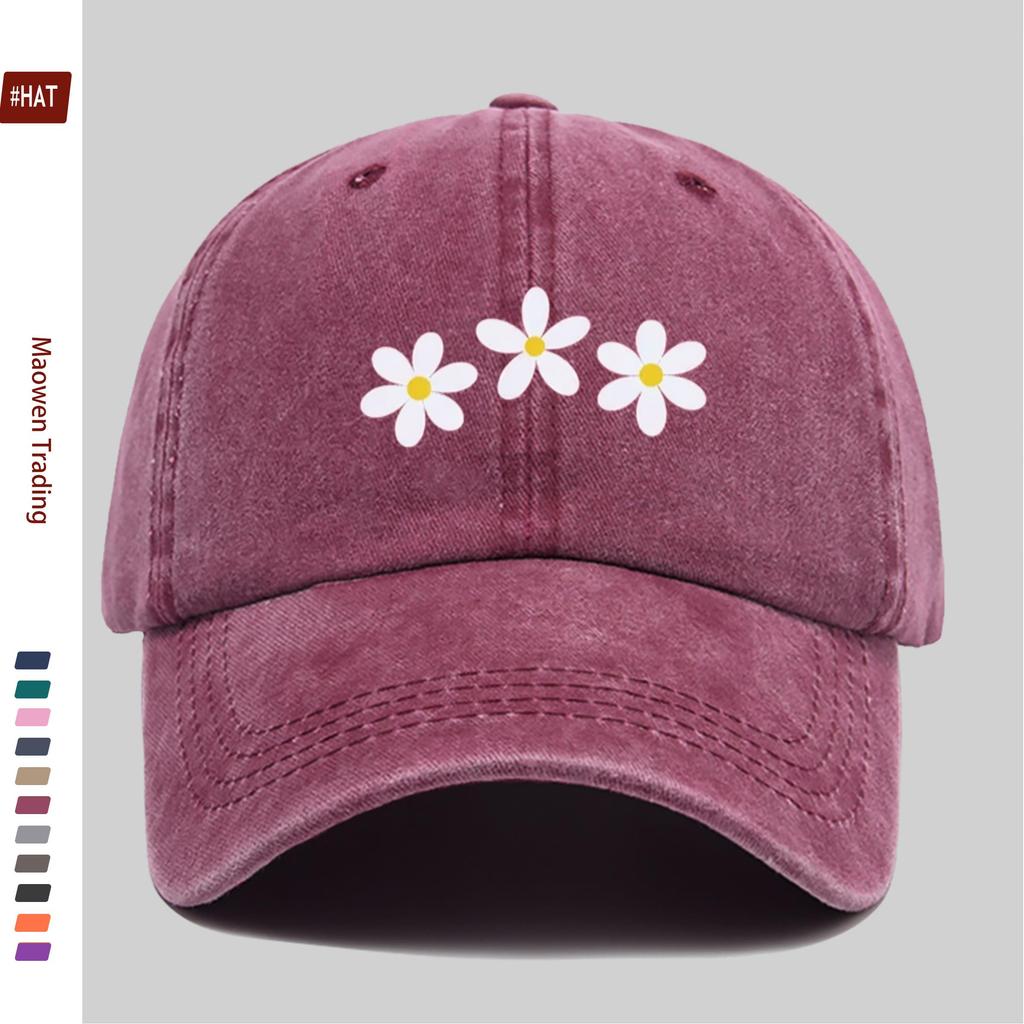 Pc White Daisy Print Baseball Cap Cute Headwear Comfortable Lightweight Papa Hat Adjustable Strap Truck Driver Sun Hat Vin