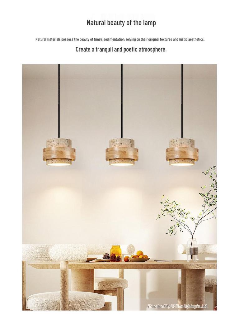 Adjustable Wabi-Sabi Style Solid Wood Pendant Light for Bedroom, Dining, or Bar