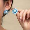 Pearl Diamond Earrings Femininity Sweet Blue Flower Stud Earrings Spring And Summer Super Beautiful French Gentle Earrings