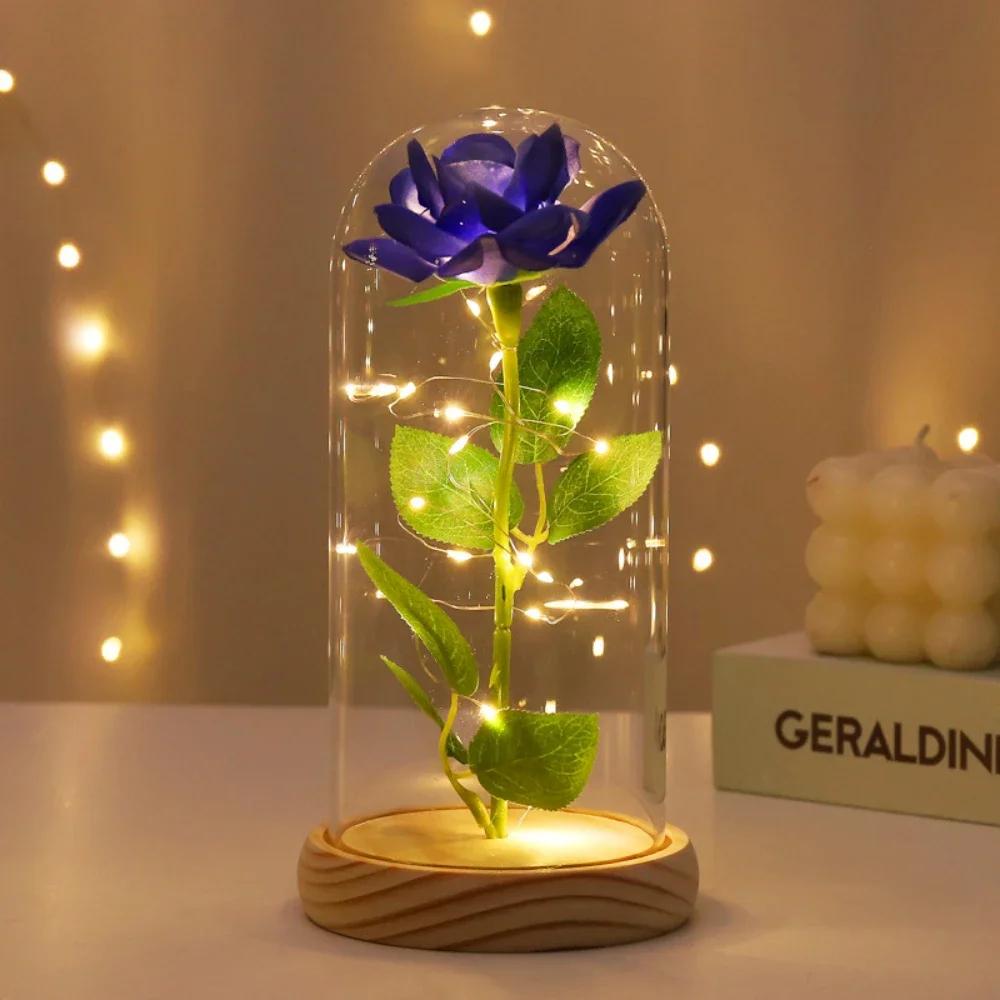 

Искусственная роза Цветок Вечная роза в светодиодном стеклянном колпаке Вечный цветок Декор для дома Свадьба День святого Валентина Подарки на День матери
