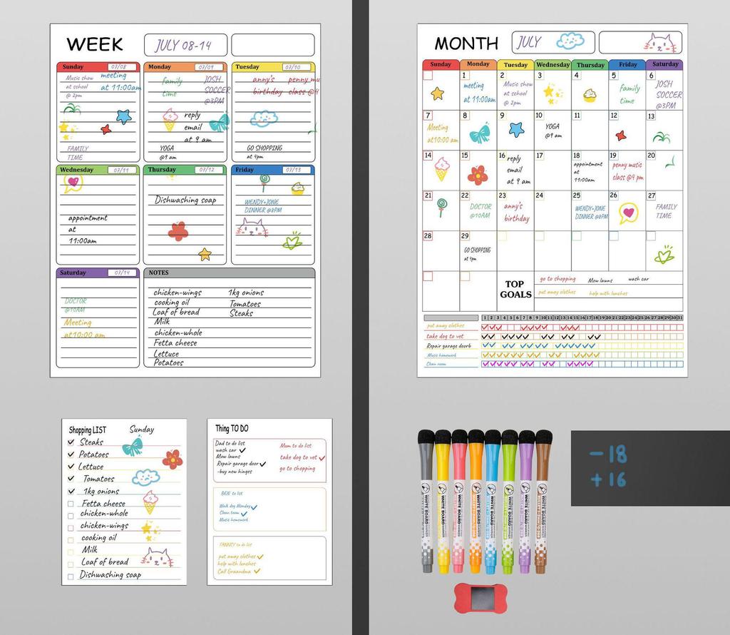 Magnetic Whiteboard Set: Erasable A3 Monthly & Weekly Planner Calendar Sticker