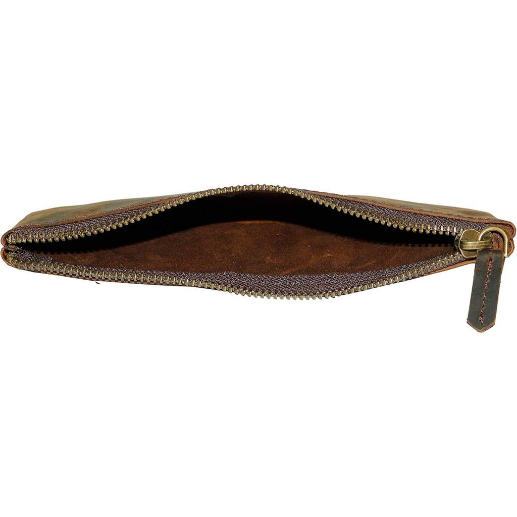 Leather Pen Pencil Case, Zip Pouch, Accessories Holder, Stationery Bag, Classic Handmade Design (Vintage Brown)