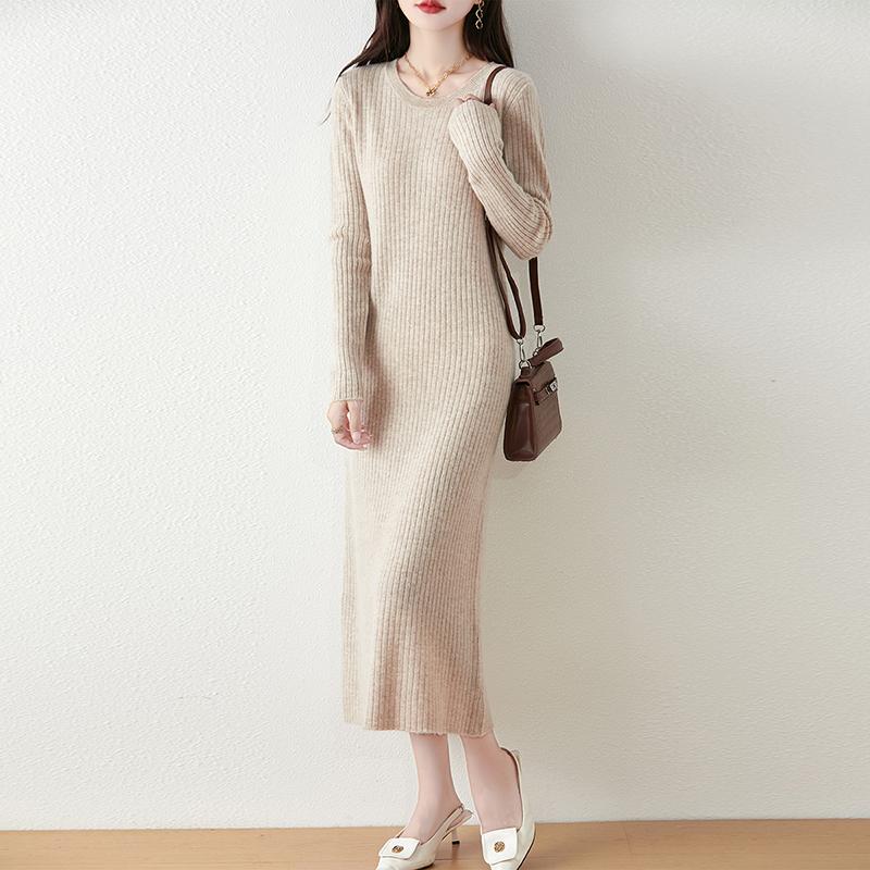 Women Sweater Dress 100% Wool MODERN NEW SAGA O-neck Knit Long Pullover Winter Jumpers Wool Long Dress Female