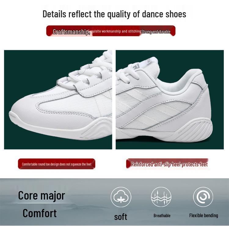 Yingrui Women's White Leather Aerobic Cheerleading Shoes, Soft Sole Training and Competition Footwear