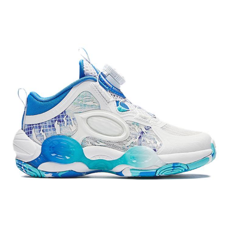 Anta Kids Asymmetrical Comfortable Versatile Non-Slip Wear-Resistant Breathable Low-Top Basketball Shoes Kids Sneaker White Blue 312439951-1