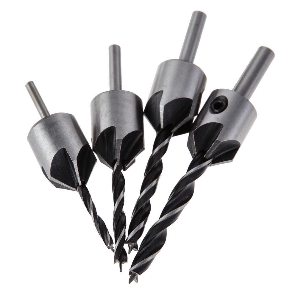 4pcs Three Pointed Woodworking Counterbore Drill 3-6mm HSS Screw Chamfering Drill Bit 5 Flute Countersink Drill Bit Set
