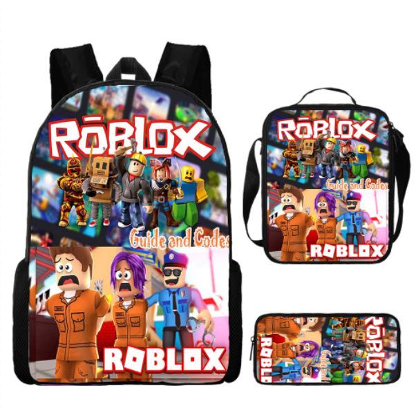 Roblox Retro Cartoon Backpack Set - Trendy 3-Piece Schoolbag for Kids
