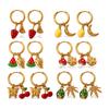 Simple sweet wind cute DIY pepper strawberry pendant earrings stainless steel gold-plated daily jewelry women