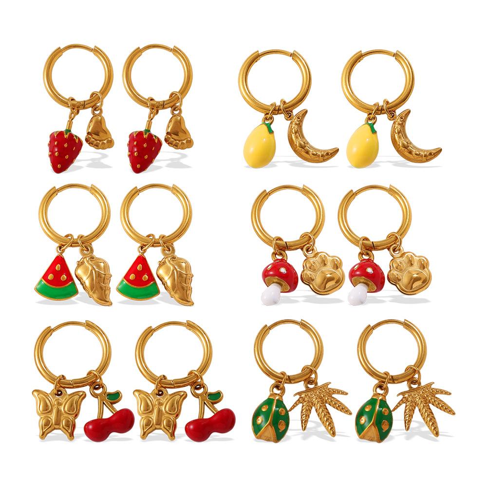 Simple sweet wind cute DIY pepper strawberry pendant earrings stainless steel gold-plated daily jewelry women