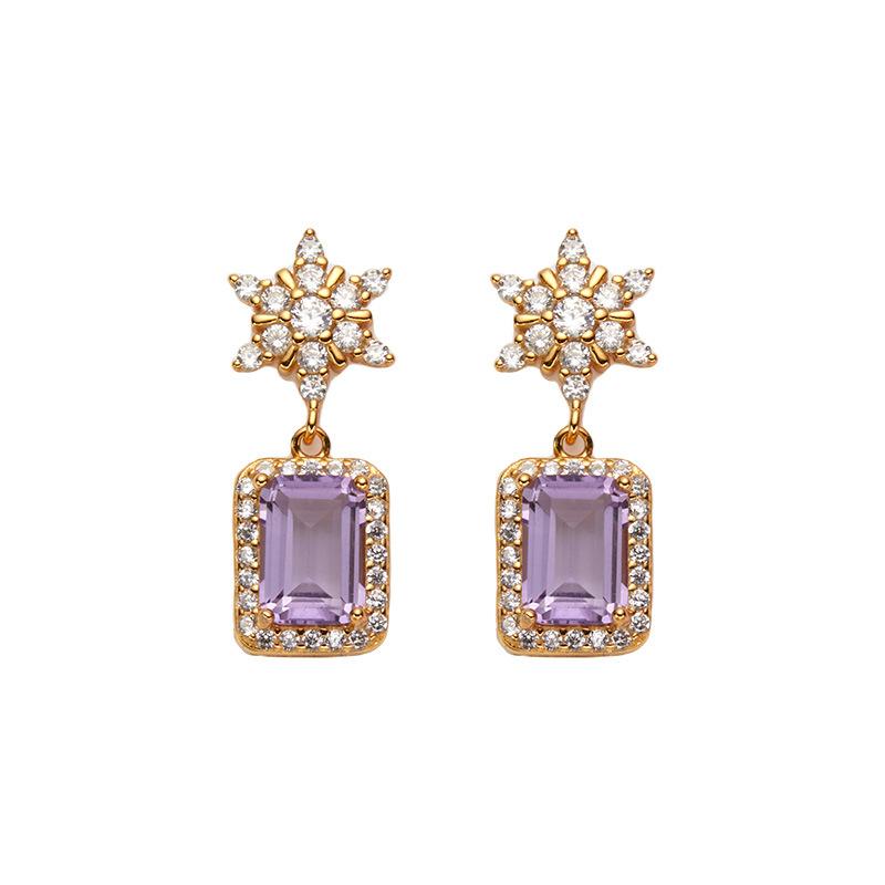 Niche High-End Sense S925 Sterling Silver Natural Colored Treasure Sugar Snowflake Earrings Light Luxury Non-Fading Jewelry Elegant Design